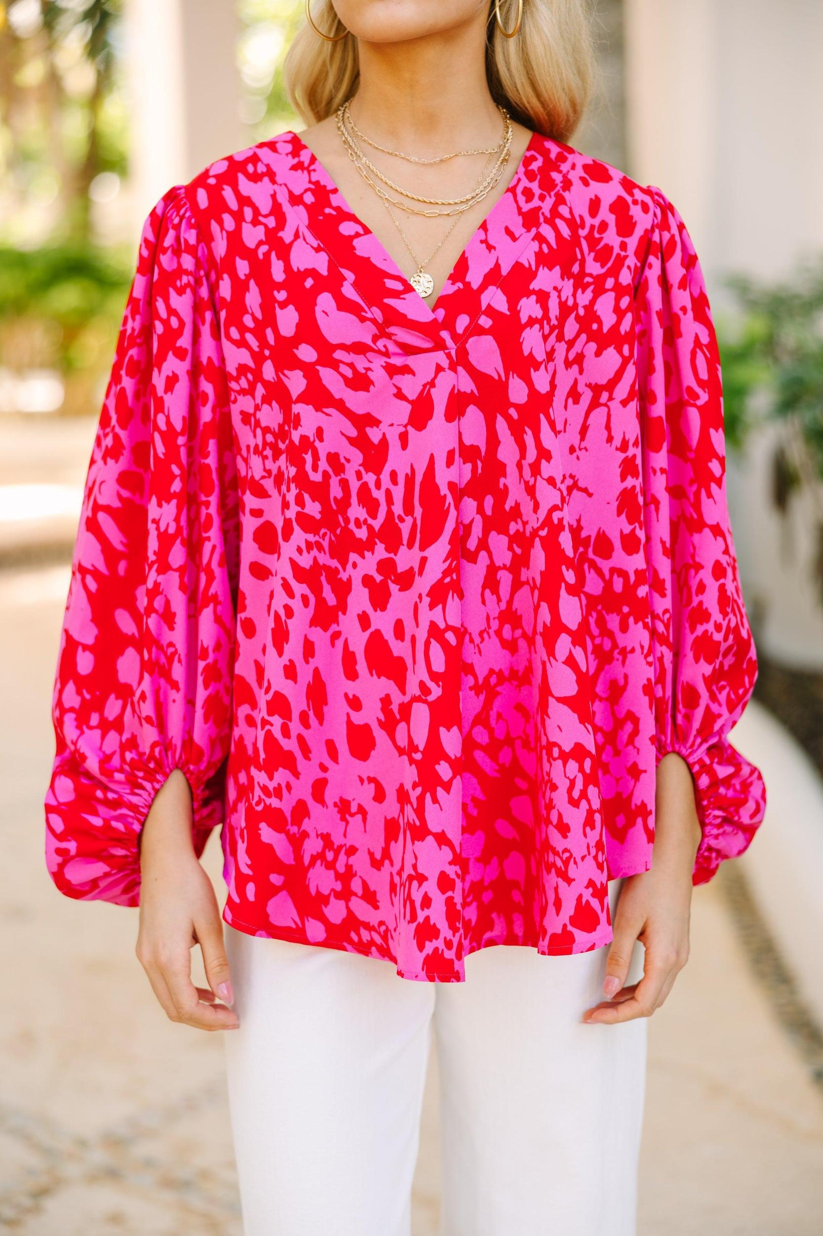 Feeling Fun Fuchsia Pink Leopard Blouse Female Product Image
