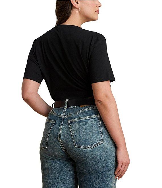 Lauren Ralph Lauren Plus Size Soft Jersey Cotton Crew Neck Short Sleeve Beaded Logo Tee Product Image