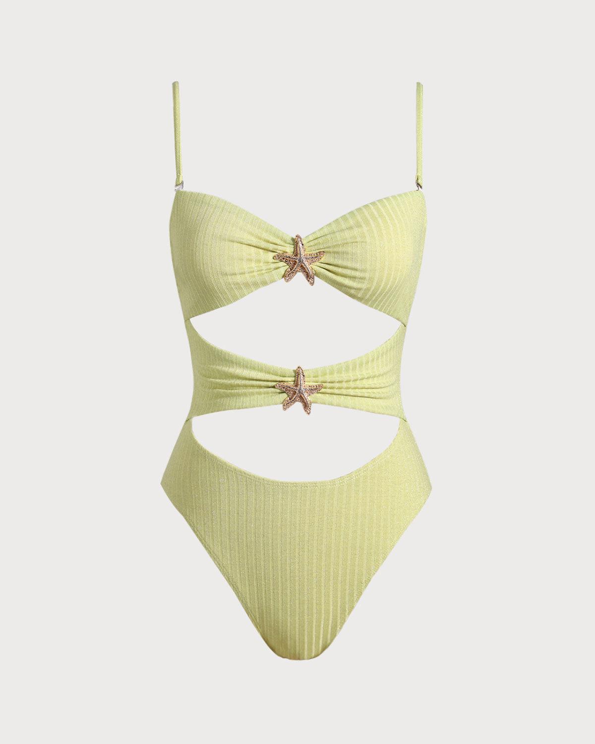 Yellow Lurex Cut Out One-Piece Swimsuit Product Image