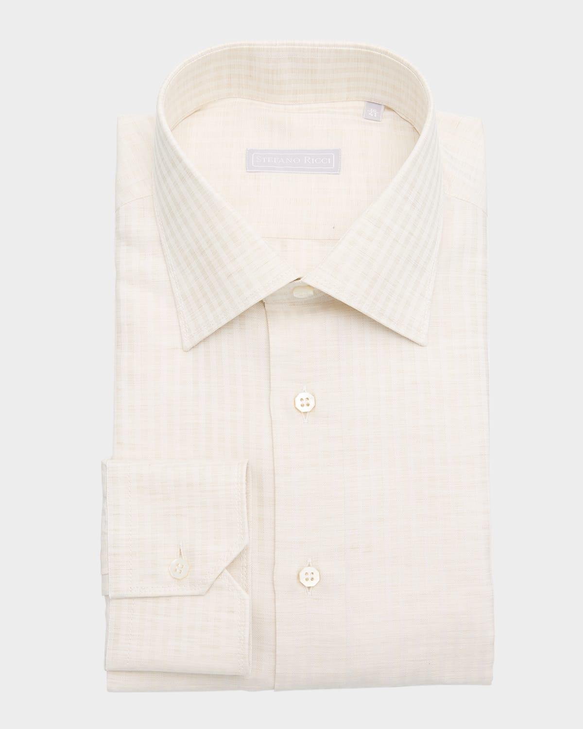 Men's Cotton, Silk and Linen Stripe Dress Shirt Product Image