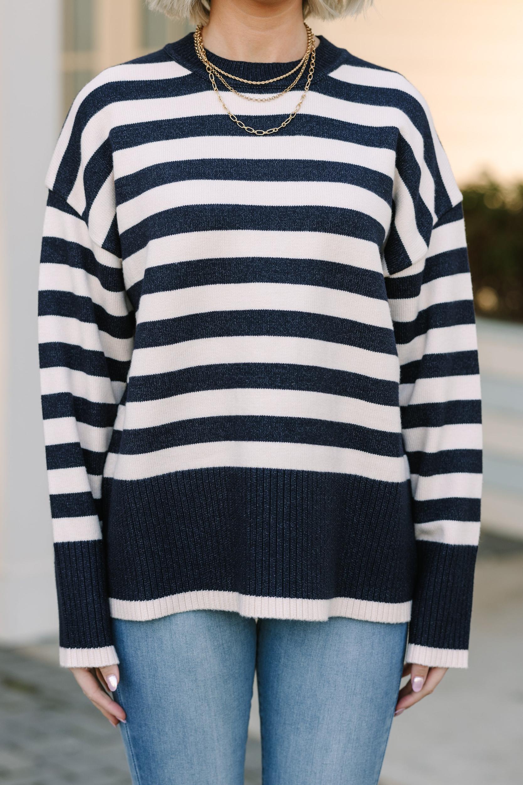 On The Way Up Navy Blue Striped Sweater Female Product Image