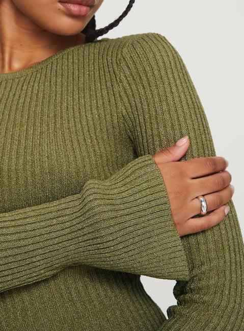 Osment Long Sleeve Knit Mini Dress Olive Product Image