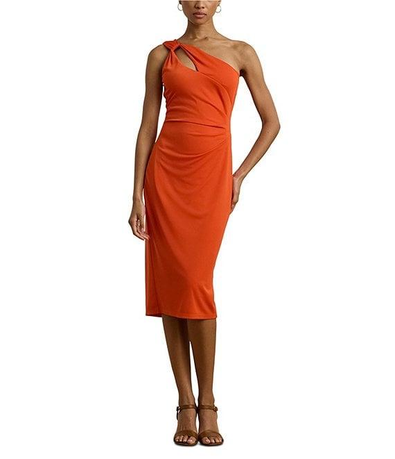 Lauren Ralph Lauren Jersey Knit One Shoulder Neck Sleeveless Sheath Midi Dress Product Image