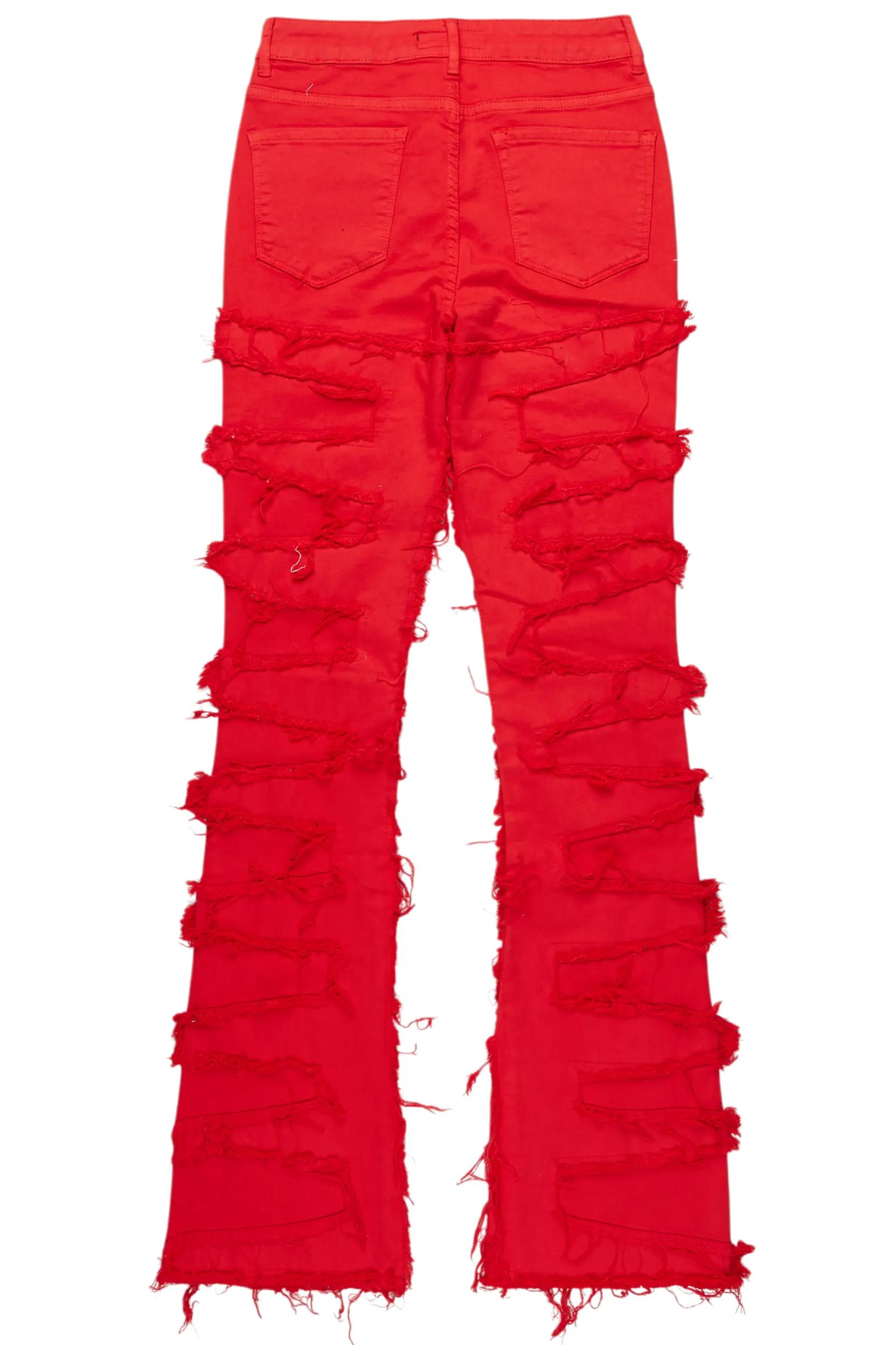 Kristen Red Painted Stacked Jean Female Product Image
