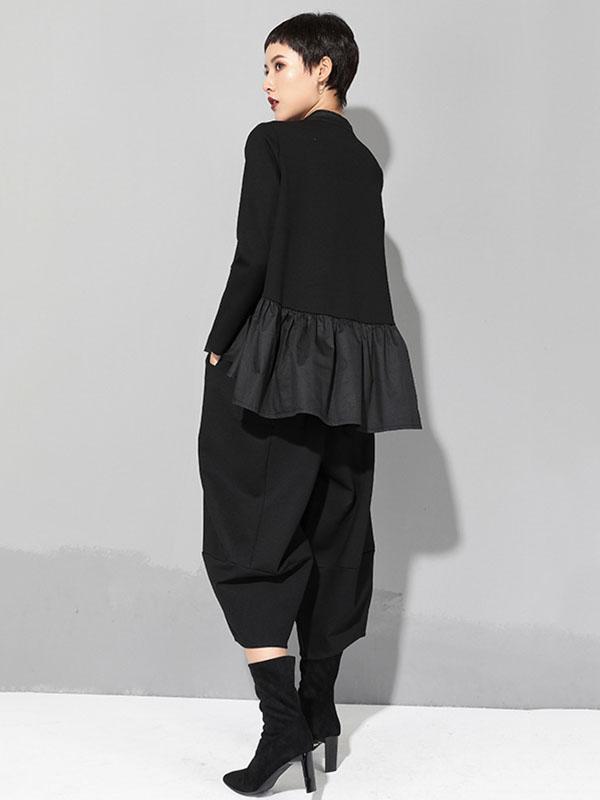 Original Creation Long Sleeves Loose Falbala Split-Joint Stand Collar T-Shirts Tops Product Image