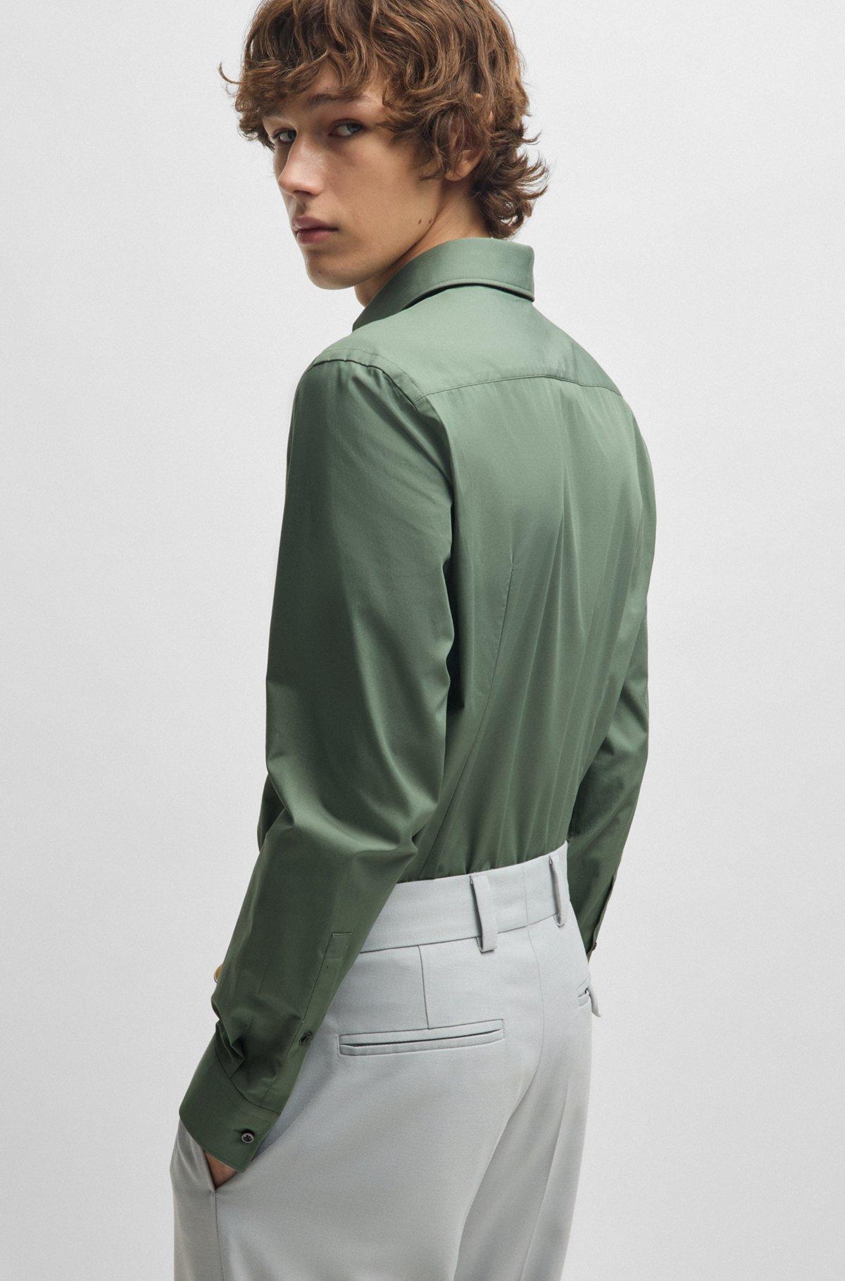 HUGO - Slim-fit shirt in easy-iron cotton poplin - Light Green Product Image