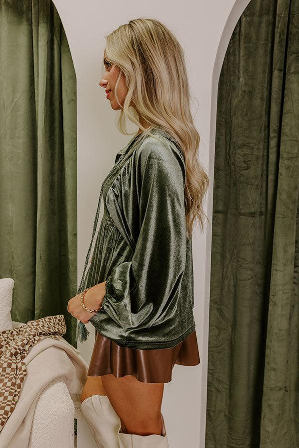 Cider And Sunsets Velvet Babydoll Top in Olive Product Image