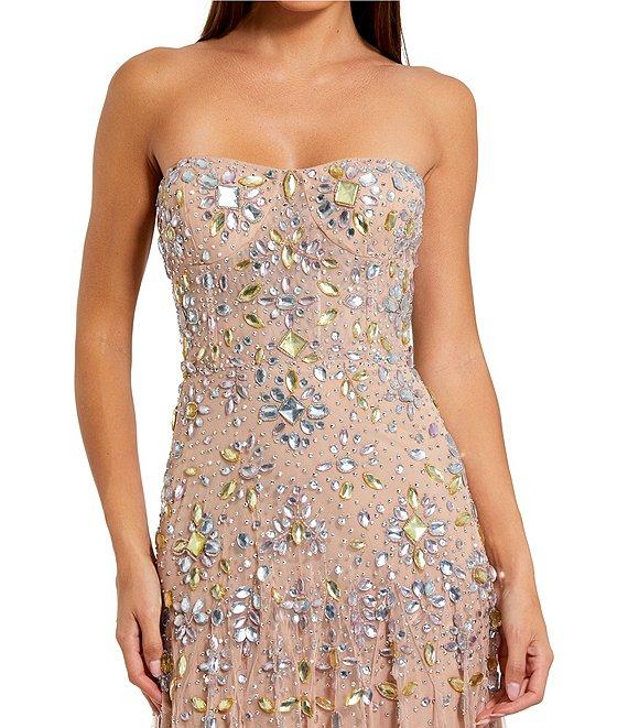 Mac Duggal Strapless Sweetheart Multi Color Beaded Mesh Sheath Gown Product Image