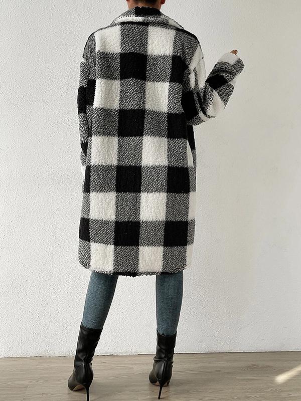 Plaid Tartan Lapel Neck Midi Jacket Product Image