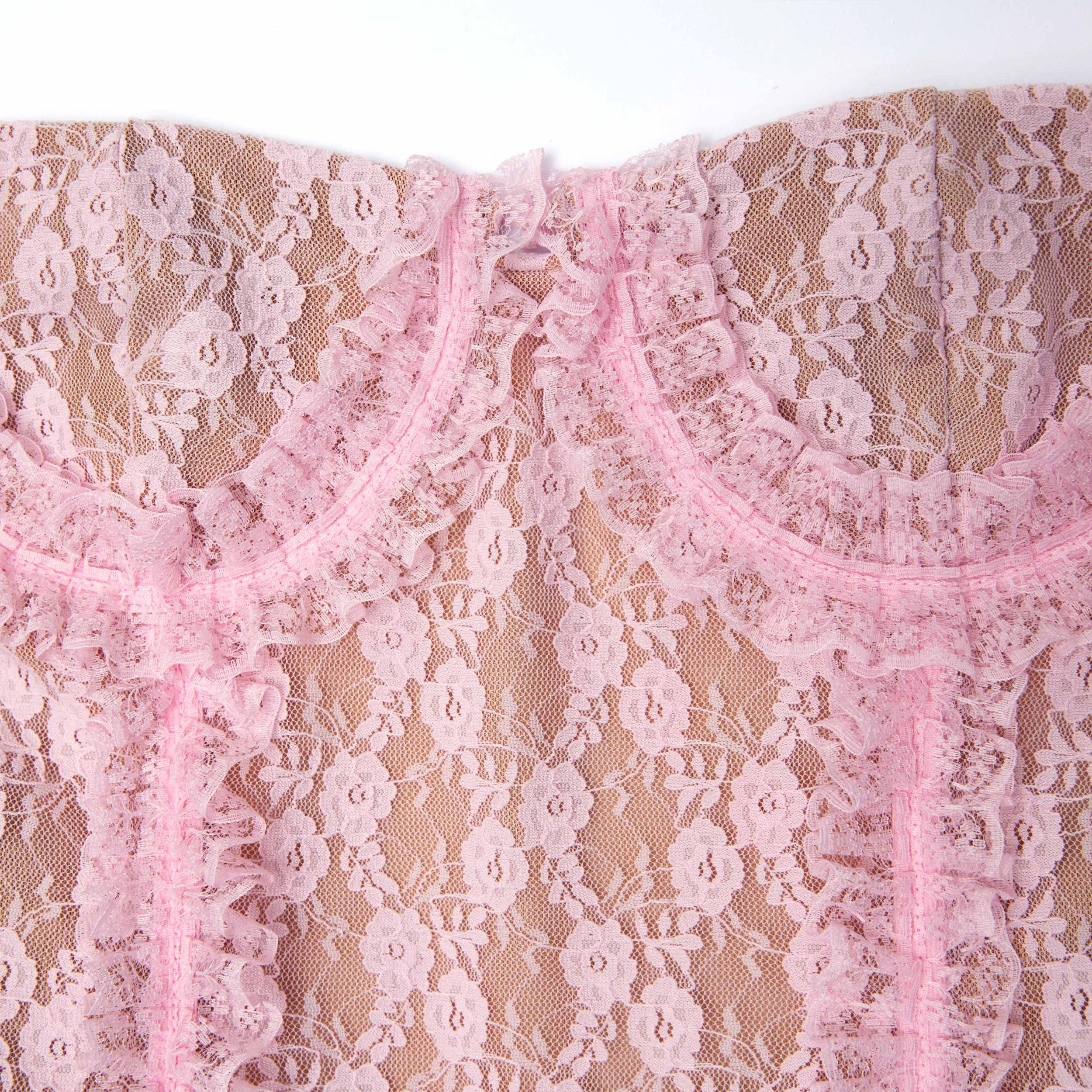 Pink Lace Ruffle Midi Dress Product Image