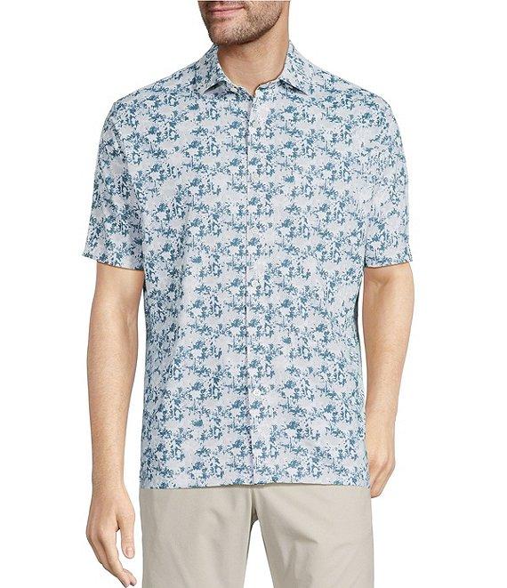 Hart Schaffner Marx Featherweight Luxury Performance Short Sleeve Palm Print Coat Front Shirt Product Image