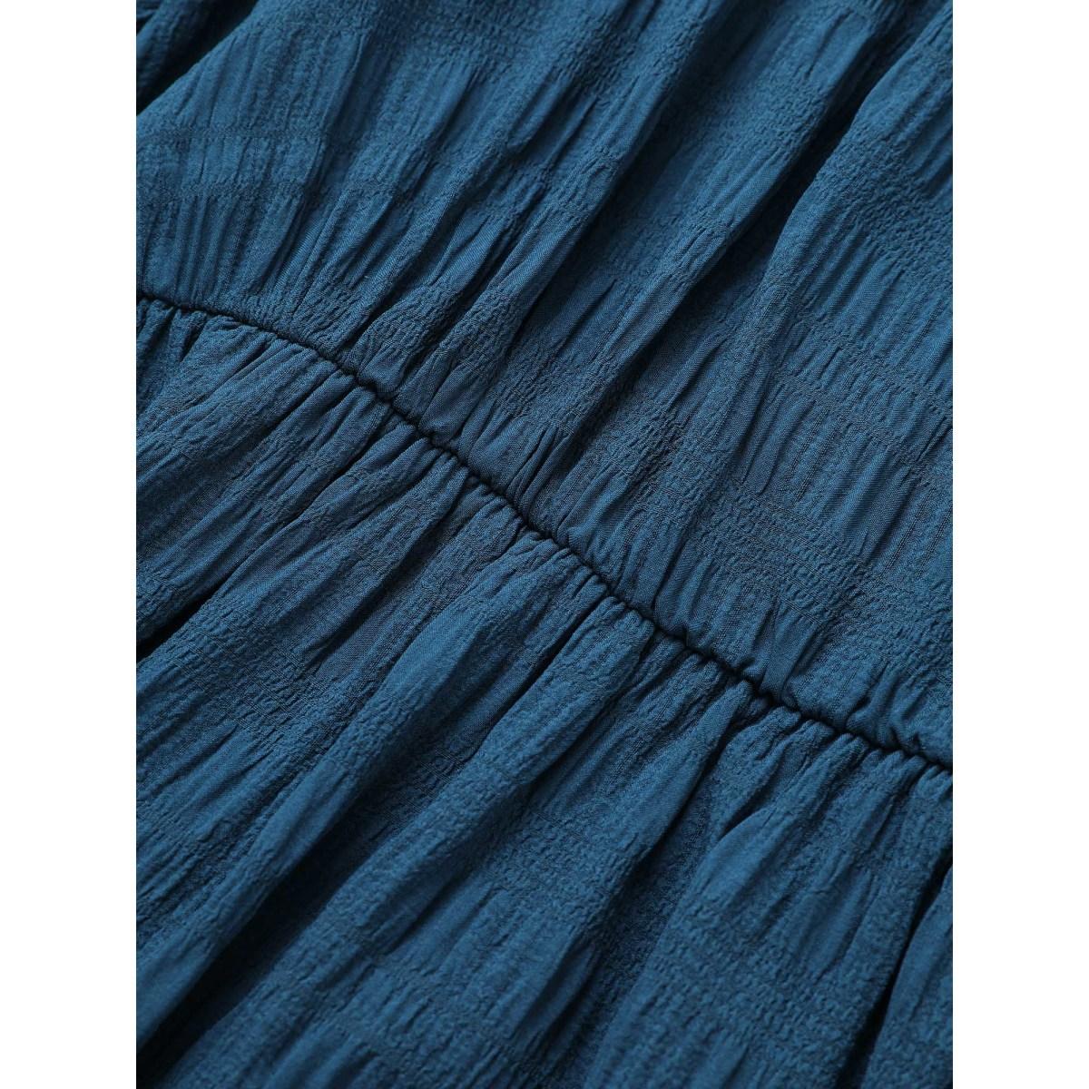 Plus Size Plisse Overlap Collar Belted Pleated Detail Dress Aegean Women At the Office Non Overlap Collar Elbow-length sleeve Curvy Midi Dress BloomChic 10/M Product Image