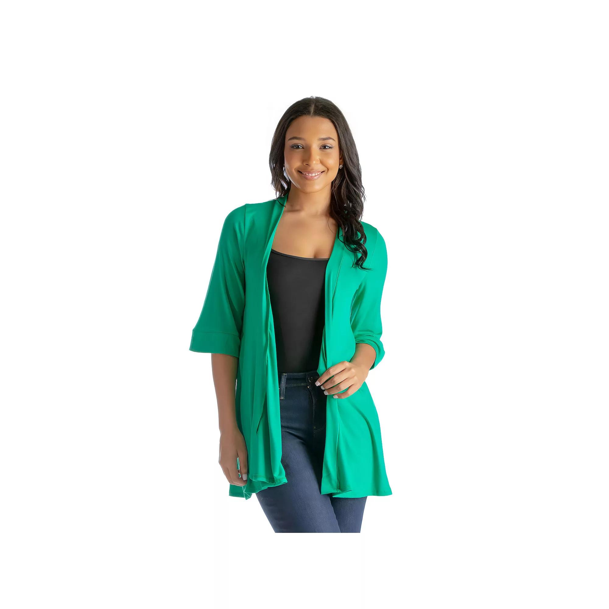 Women's 24Seven Comfort Apparel Open Front Elbow Length Sleeve Cardigan,  Product Image