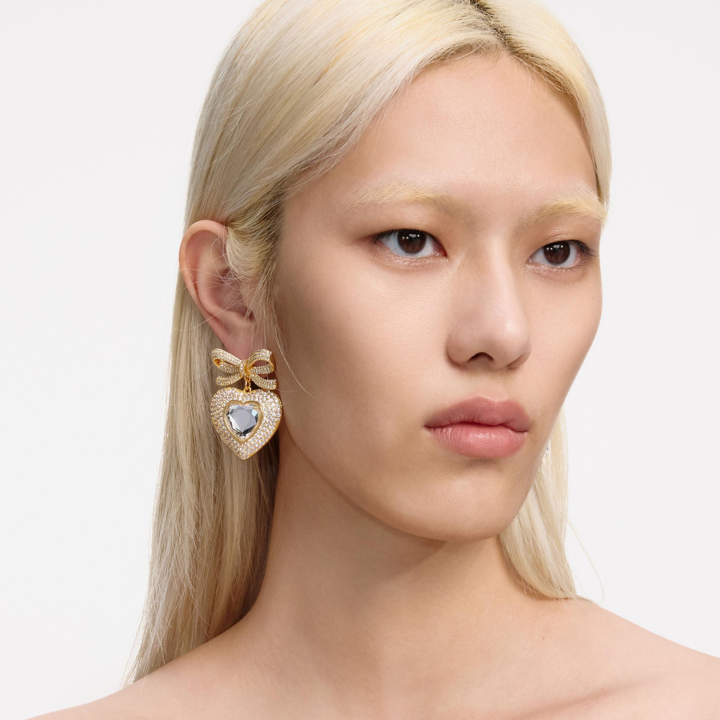 Gold Bow Crystal Heart Earrings Product Image