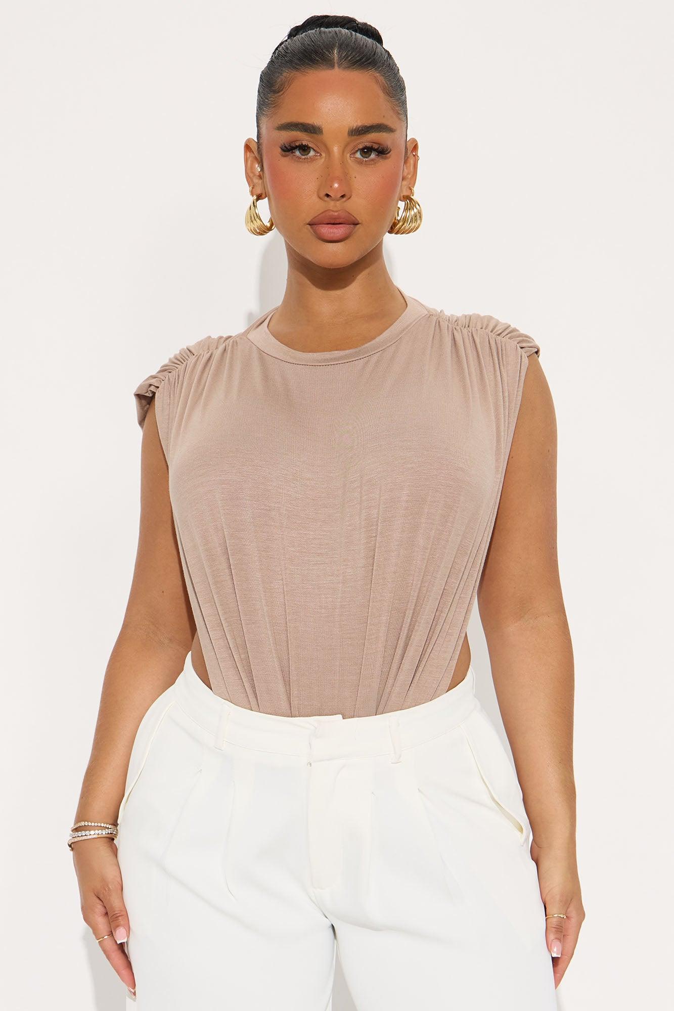 Open Concept Ruched Sleeveless Bodysuit - Stone Female Product Image