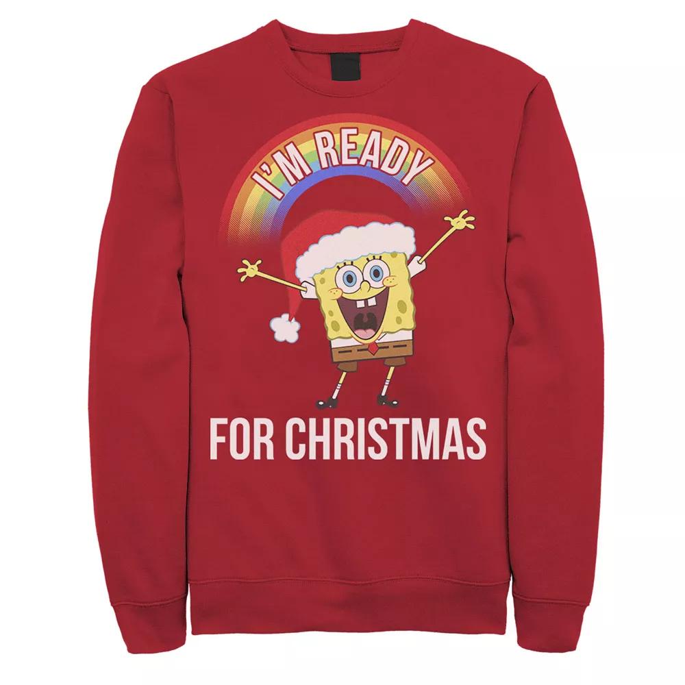 Men's Nickelodeon SpongeBob SquarePants I'm Ready For Christmas Rainbow Graphic Fleece Pullover,  Product Image