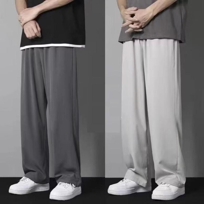 Mid Rise Plain Loose Fit Pants / Drawstring Waist Cropped Harem Pants Product Image