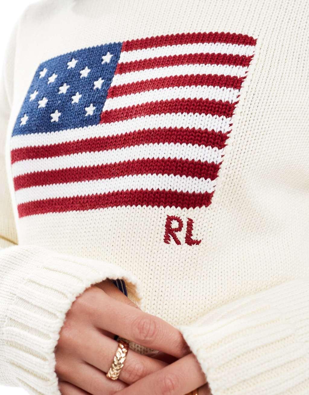 Polo Ralph Lauren flag knitted sweater in cream Product Image