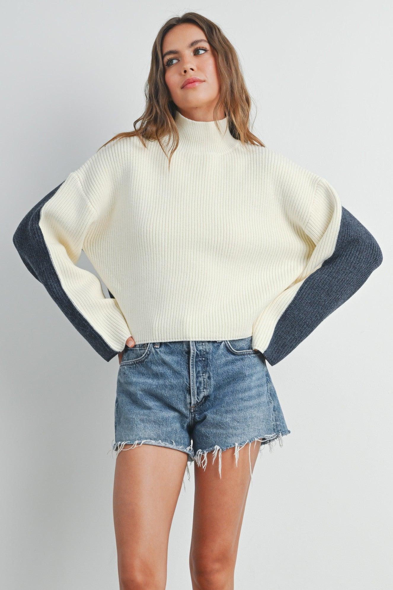 Two Tone Mock Neck Sweater Product Image