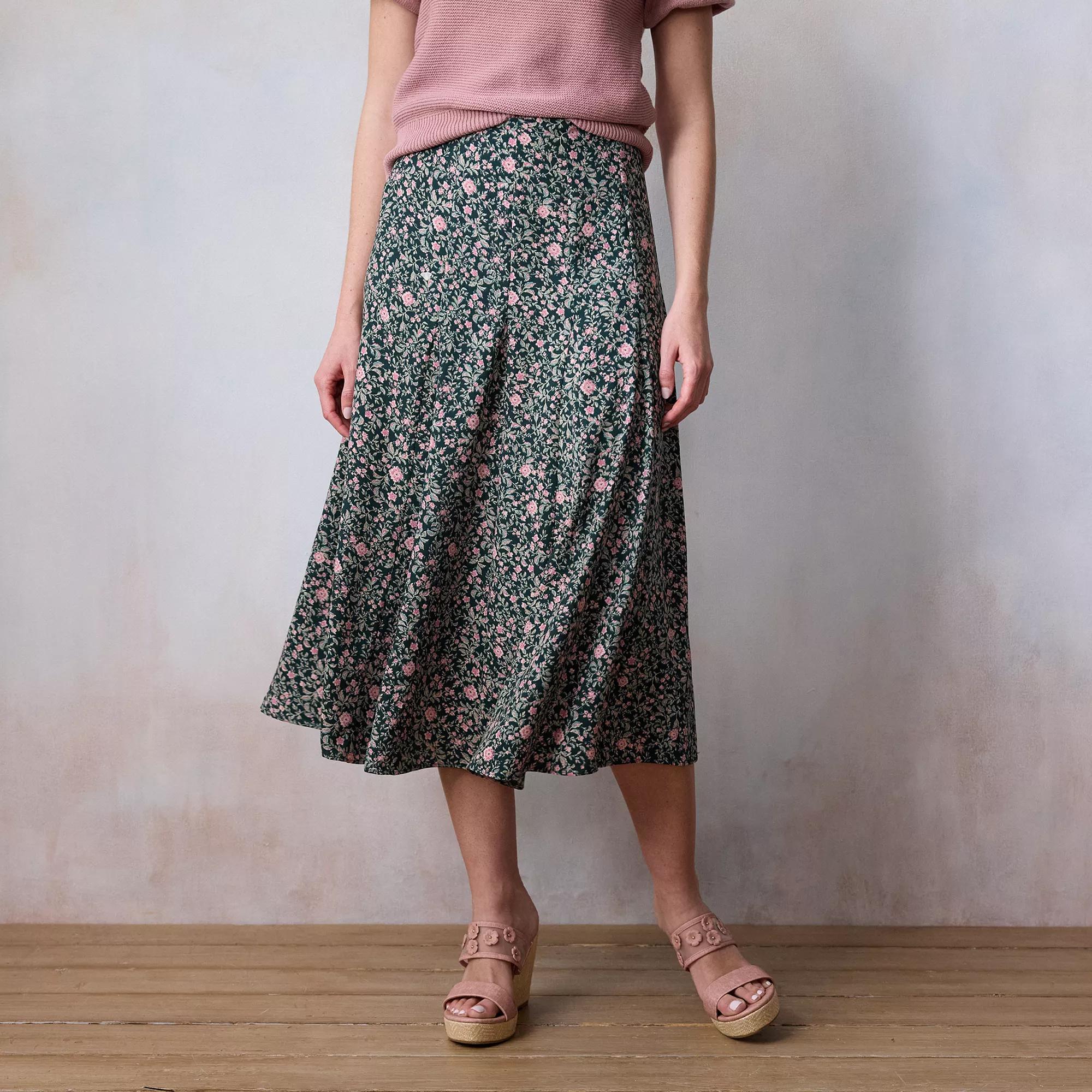 Petite LC Lauren Conrad Godet Midi Skirt, Women's, Size: Large Petite, Green Virginia Vines Product Image