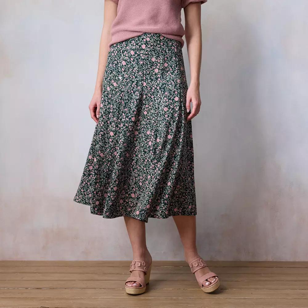 Petite LC Lauren Conrad Godet Midi Skirt, Women's, Size: Large Petite, Green Virginia Vines Product Image
