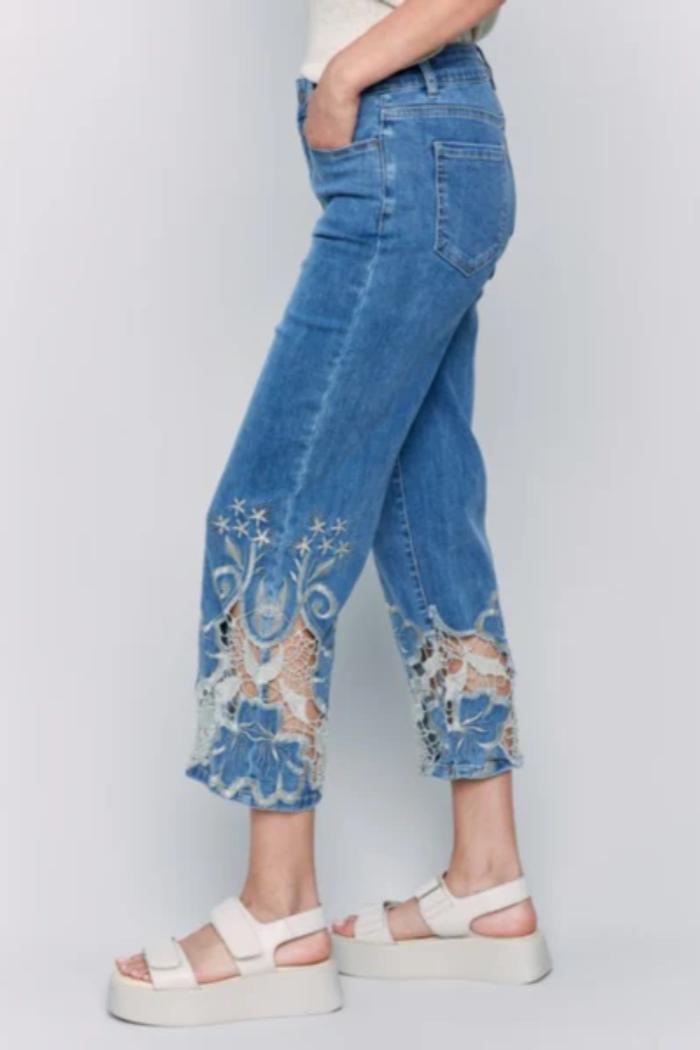 LACE CUT FLARE LEG PANT Product Image