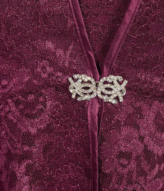 R & M Richards Plus Size Stretch Lace Charmeuse Round Neck 3/4 Sleeves Glitter 2-Piece Jacket Dress Product Image