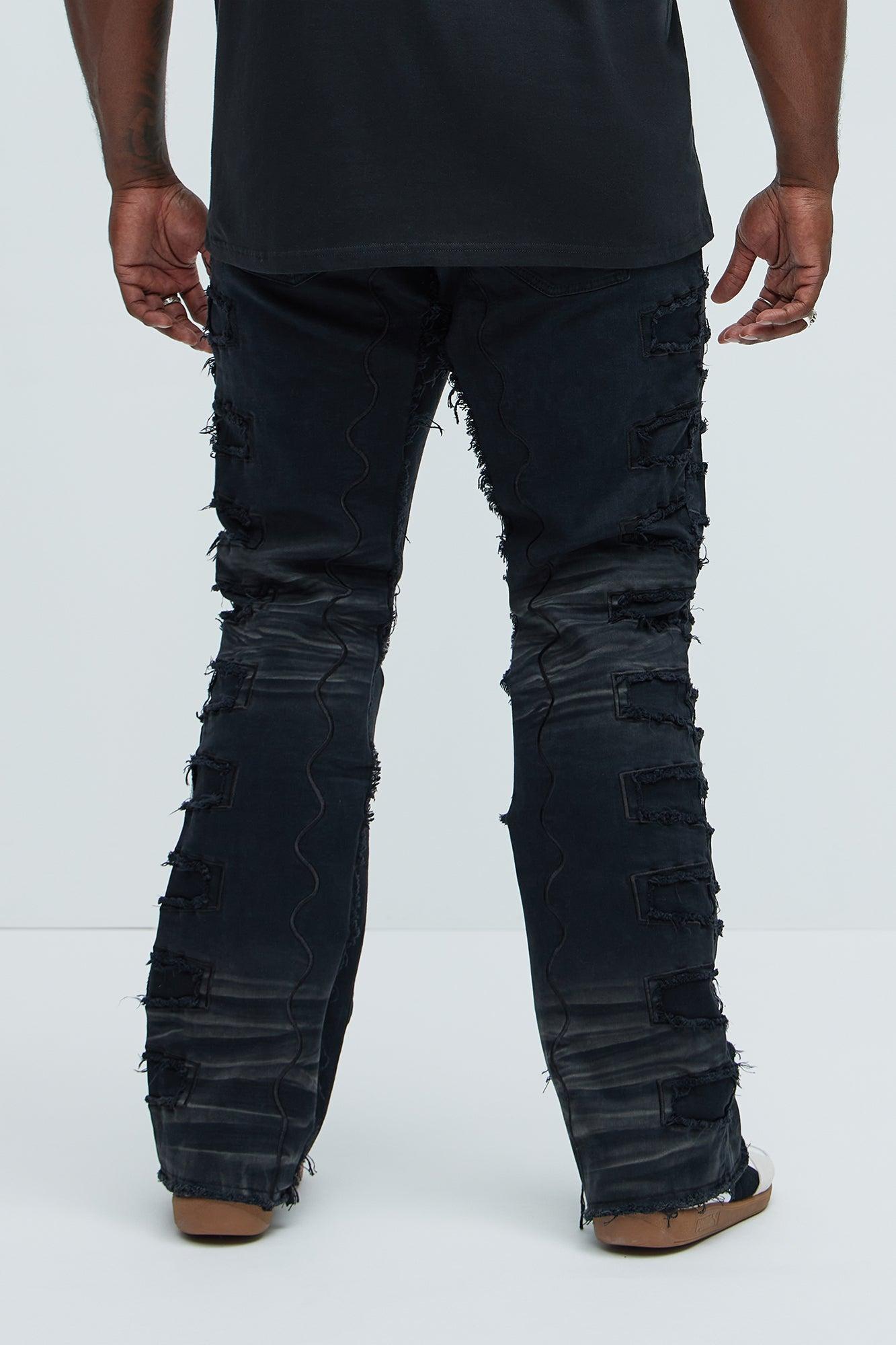Back Up Fray Stacked Skinny Flare Jeans - Black Product Image