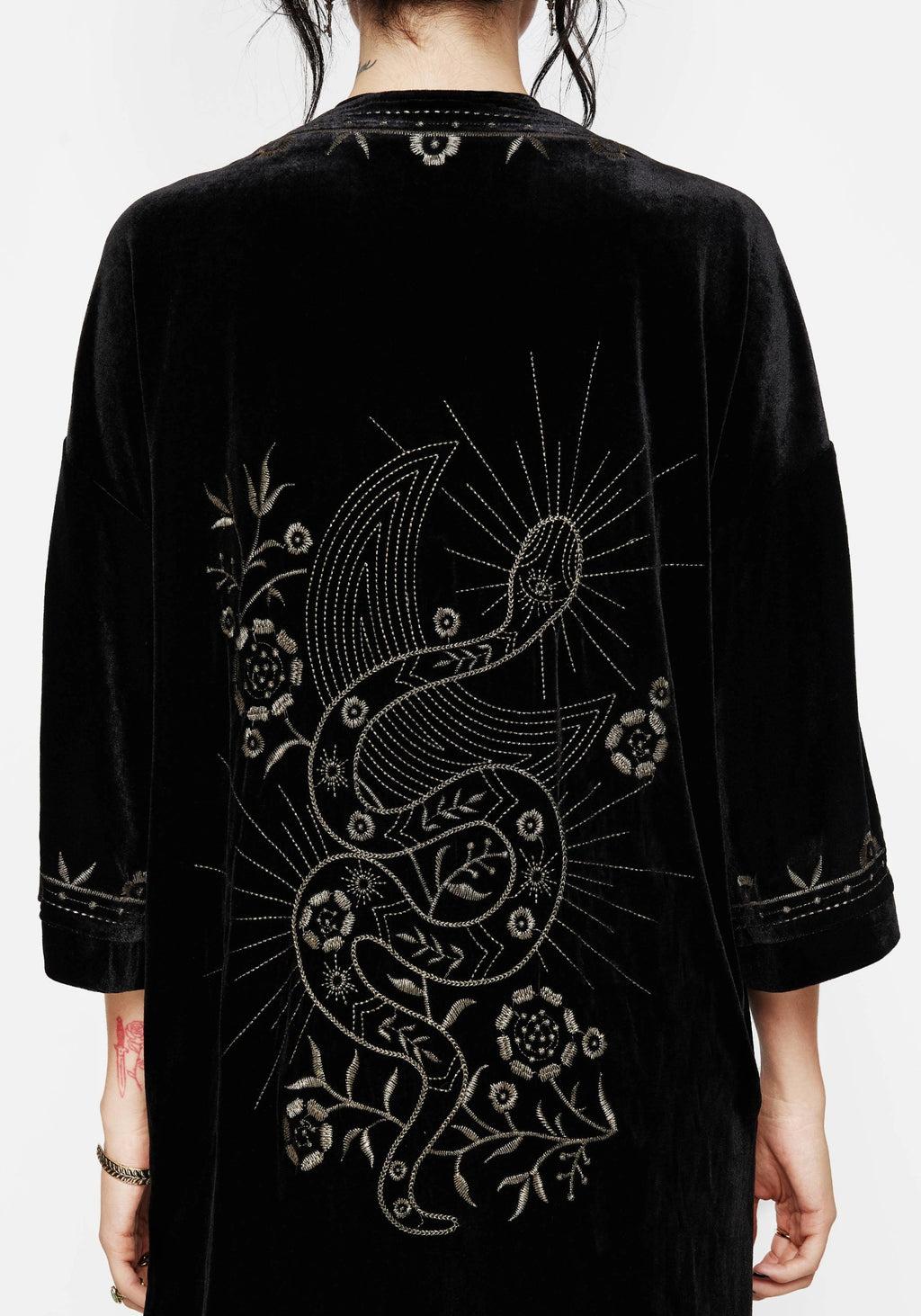 Kobra Velvet Snake Embroidered Longline Kimono Product Image