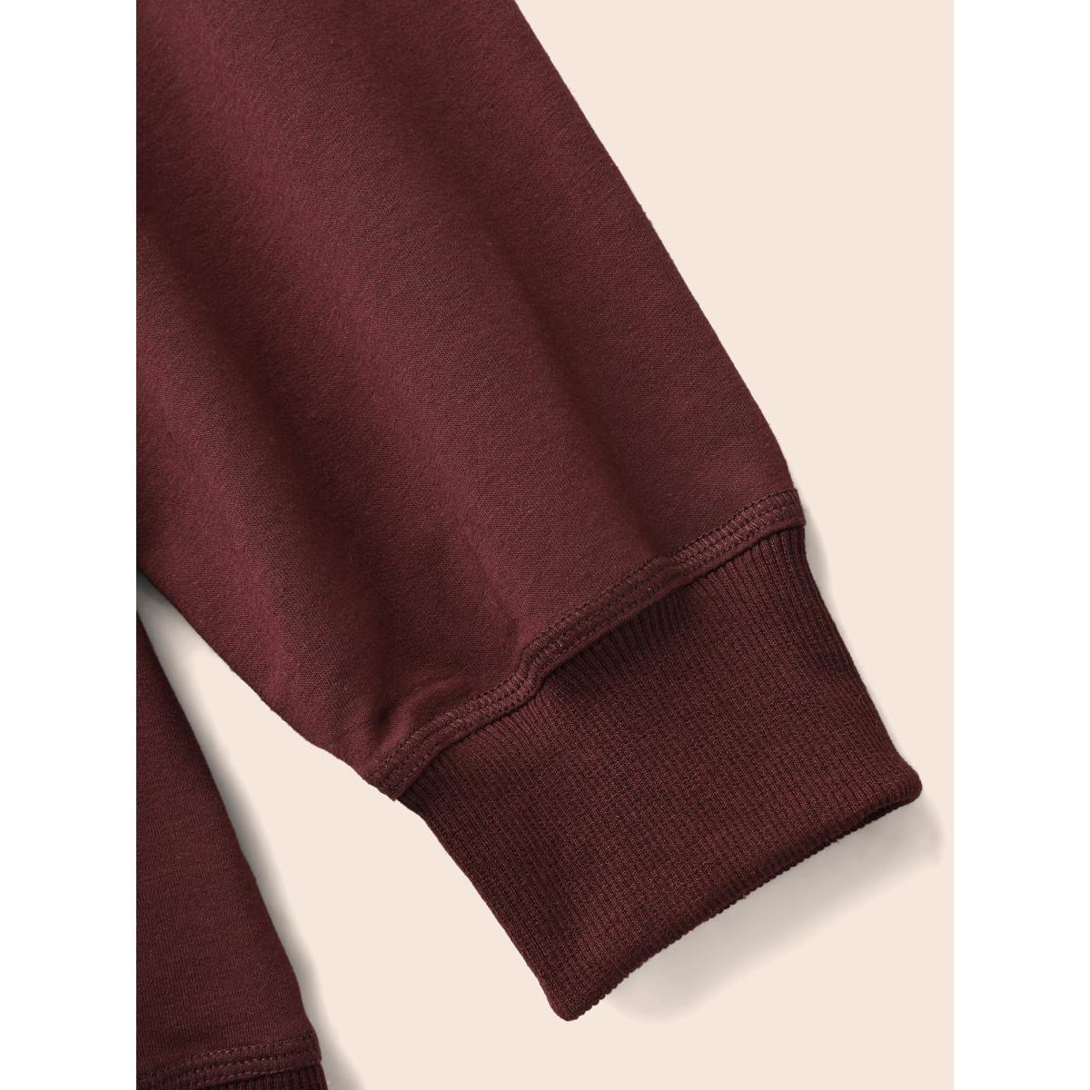 Plus Size Letter Embroidered Round Neck Sweatshirt Women Maroon Casual Patchwork Loose Round Neck Everyday Sweatshirts BloomChic 10/M Product Image