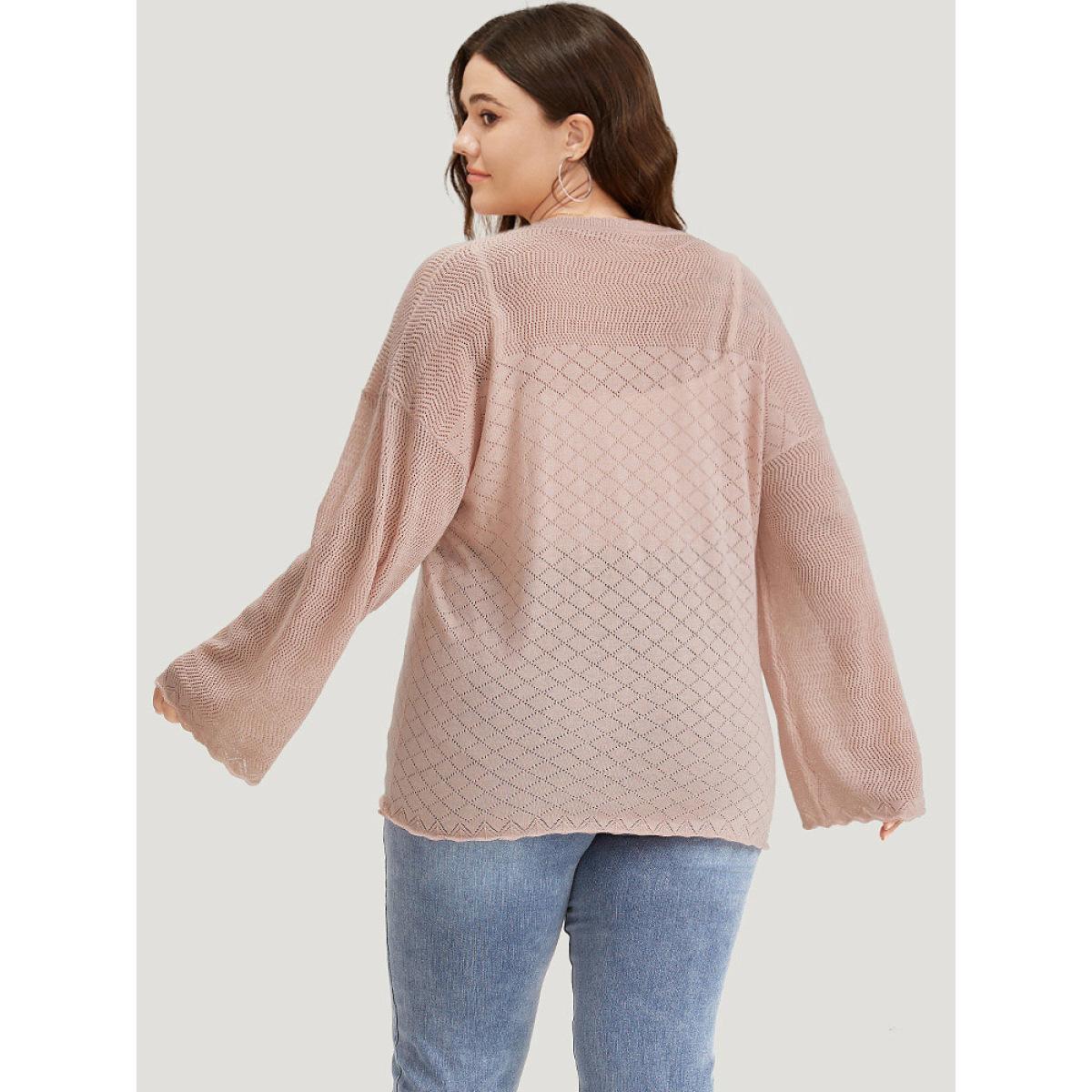 Plus Size Supersoft Essentials Geometric Curved Hem Patchwork Very Stretchy Pullover Pink Women Casual Loose Long Sleeve Round Neck Everyday Pullovers BloomChic 18-20/2X Product Image