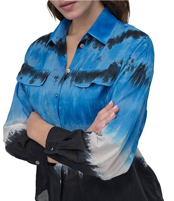 DKNY by Donna Karan Tie Dye Cotton Long Sleeve Button Front Shirt Product Image