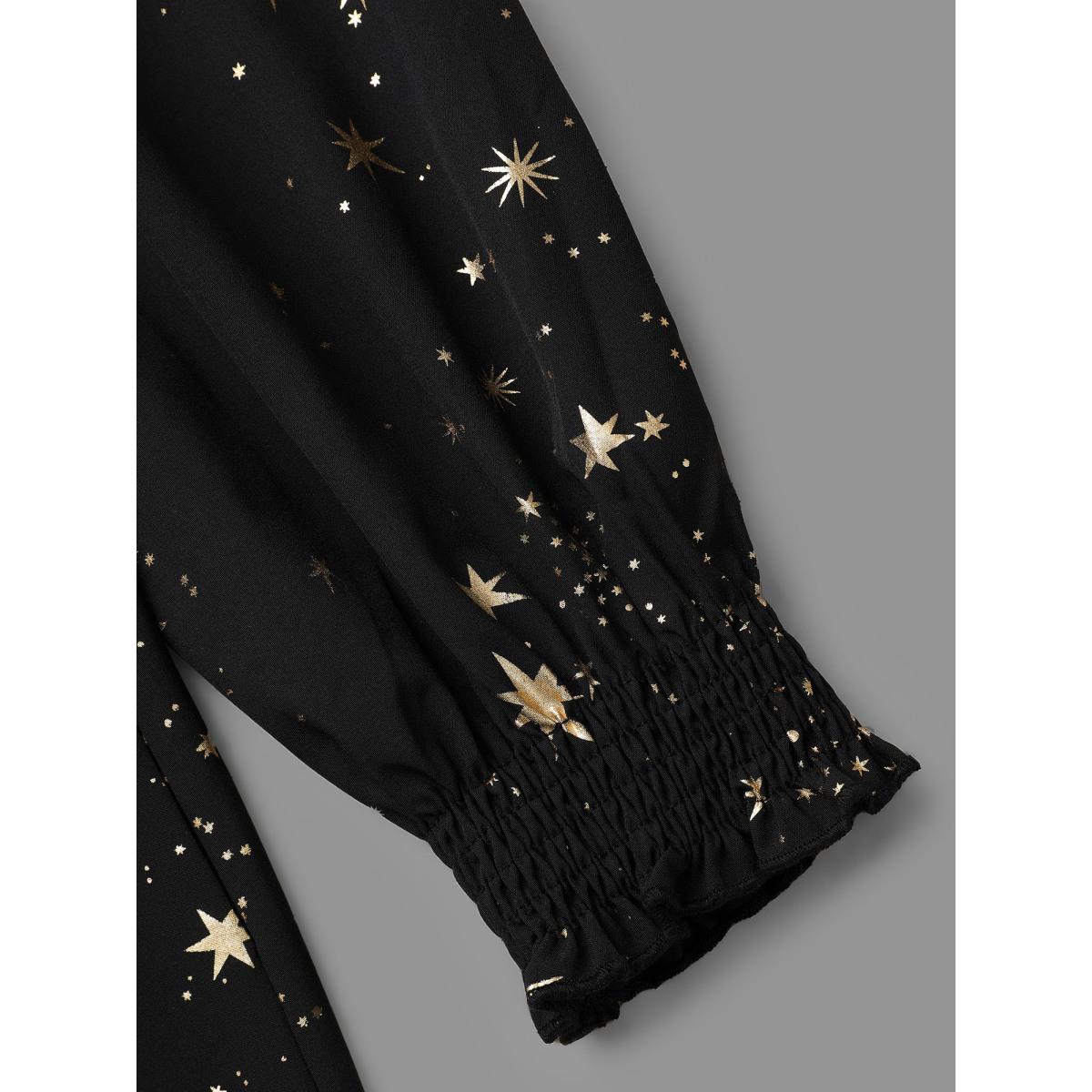 Plus Size Star Printed Lace Neckline Midi Dress Black Women Cocktail Frill Trim Party Curvy Bloomchic 10/M Product Image