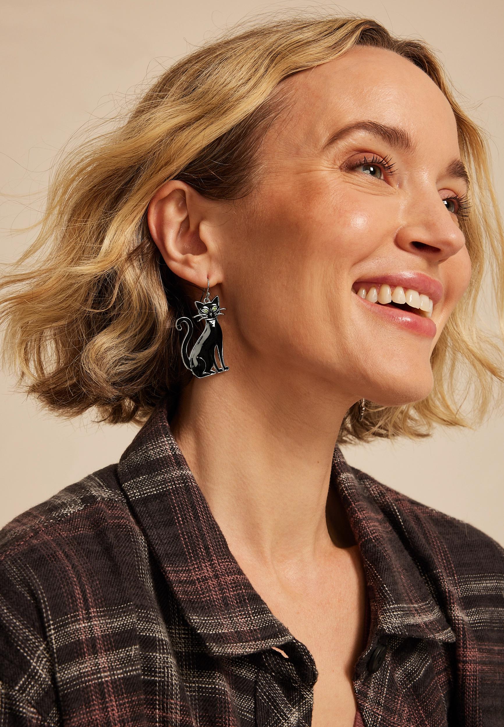 Black Cat Drop Earrings Product Image