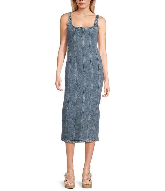 GB Denim Sleeveless Seamed Midi Dress Product Image