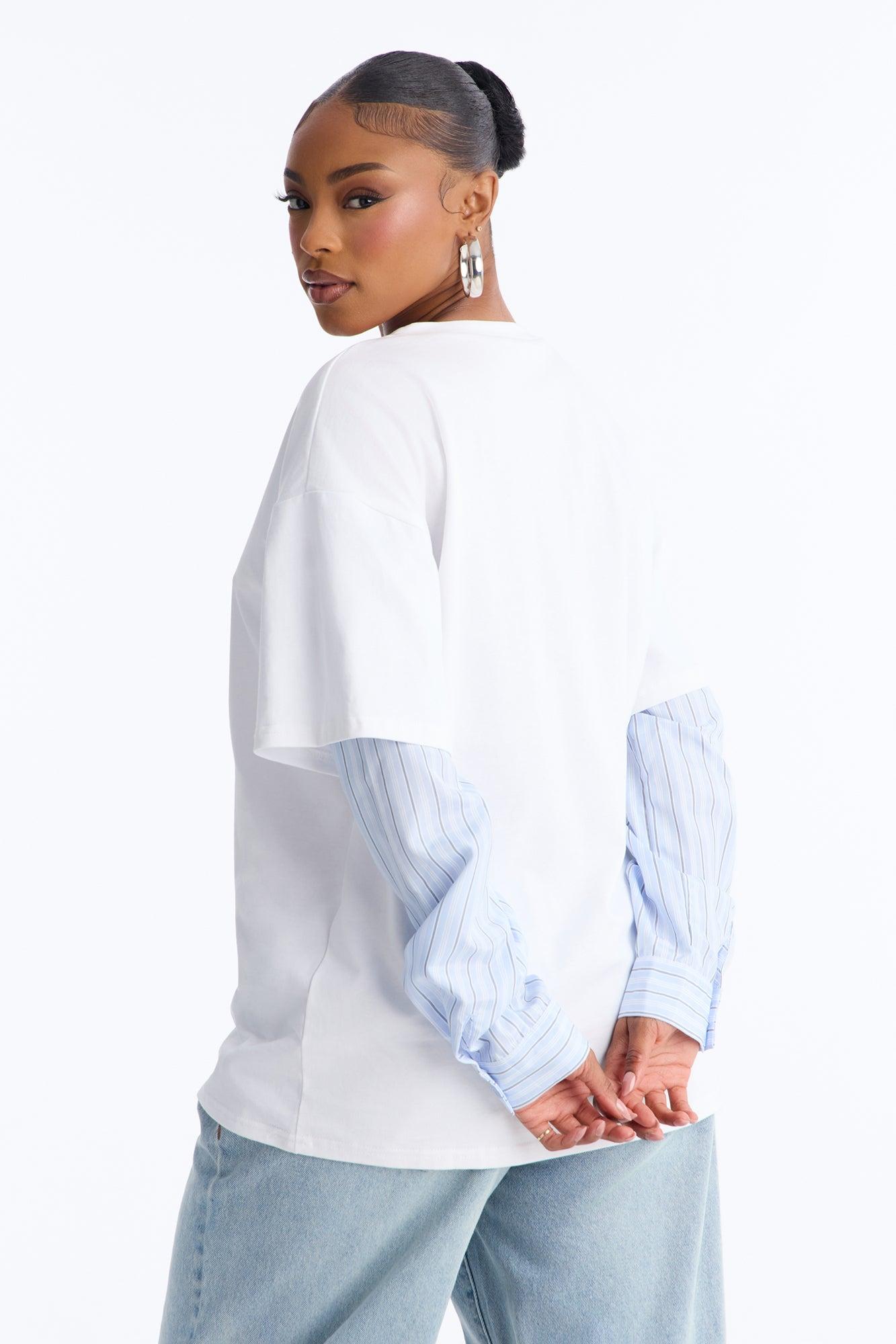In His Tee Layered Long Sleeve T-Shirt - White/combo Female Product Image