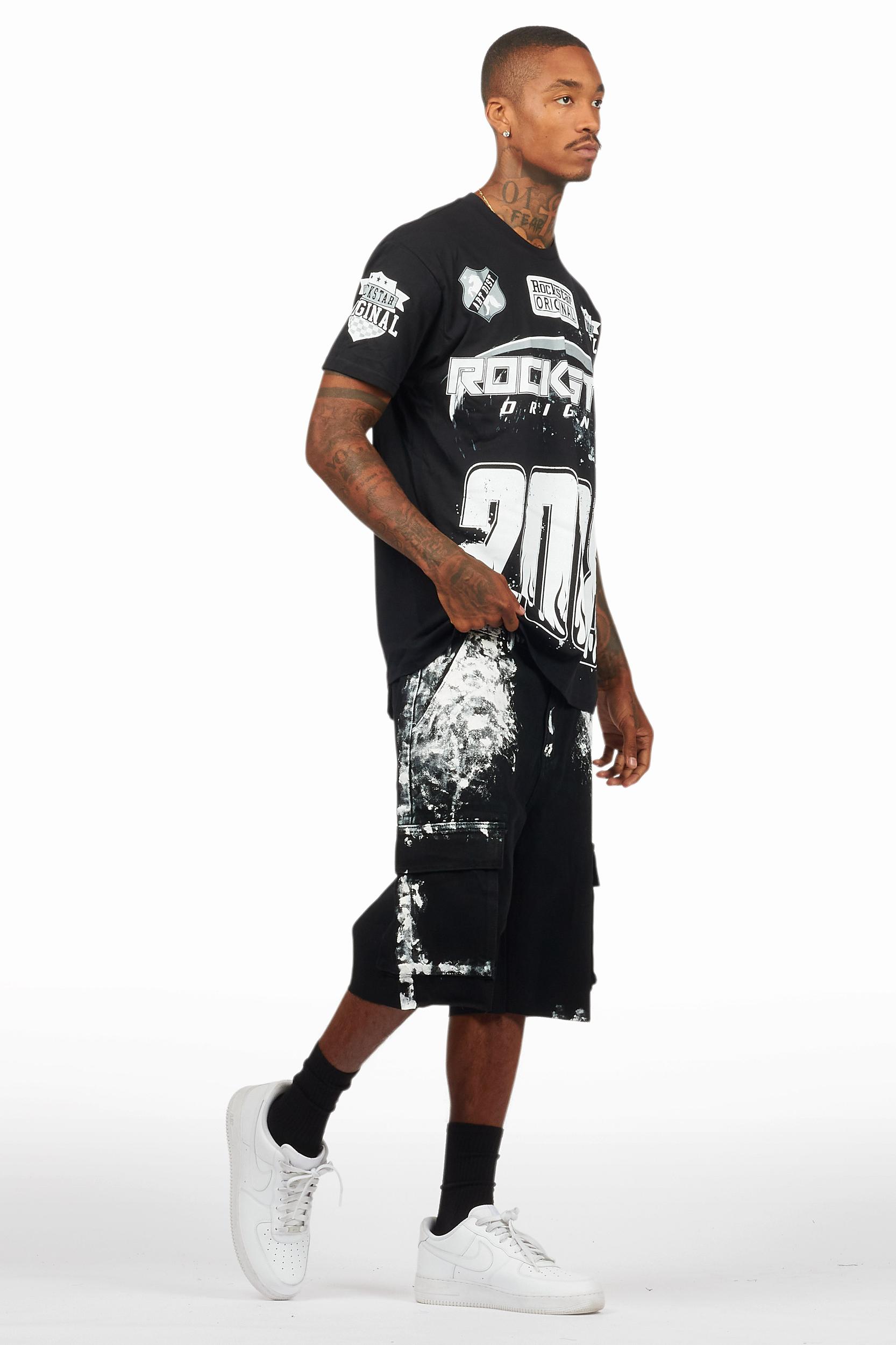 Amos Black/White T-Shirt/Denim Short Set Male Product Image