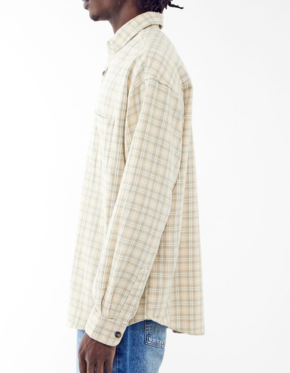 BDG Urban Outfitters Brushed Check Mens Long Sleeve Button Up Shirt - TAN Product Image