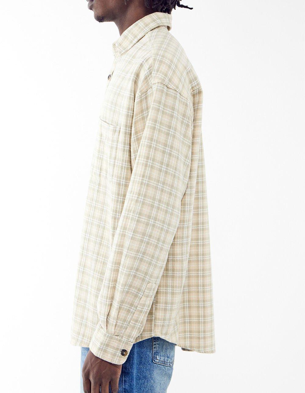 BDG Urban Outfitters Brushed Check Mens Long Sleeve Button Up Shirt - TAN Product Image