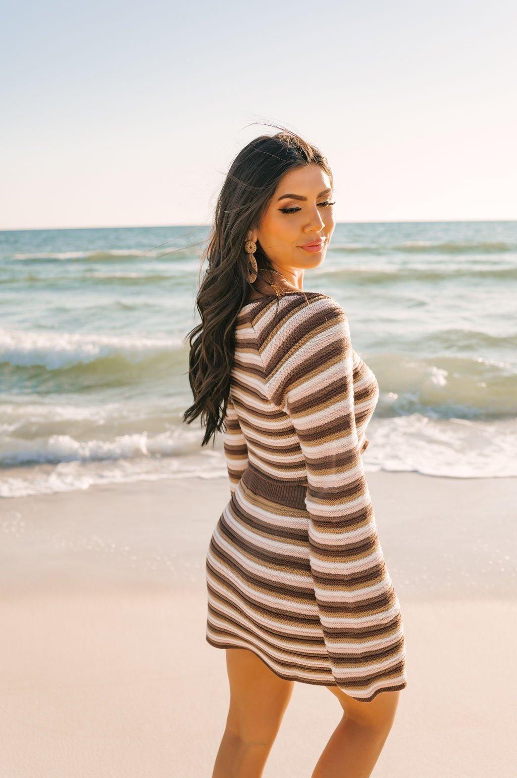 Brown Crochet Striped Sweater - FINAL SALE Product Image