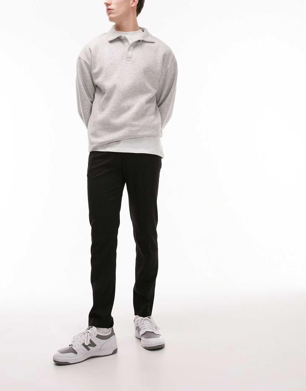 Topman skinny smart pants with elastic waistband in black Product Image