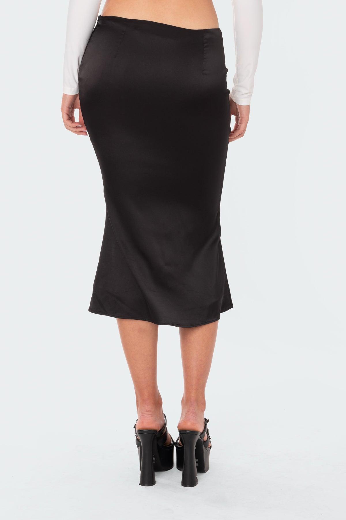Low-Rise Satin Effect Midi Skirt Product Image