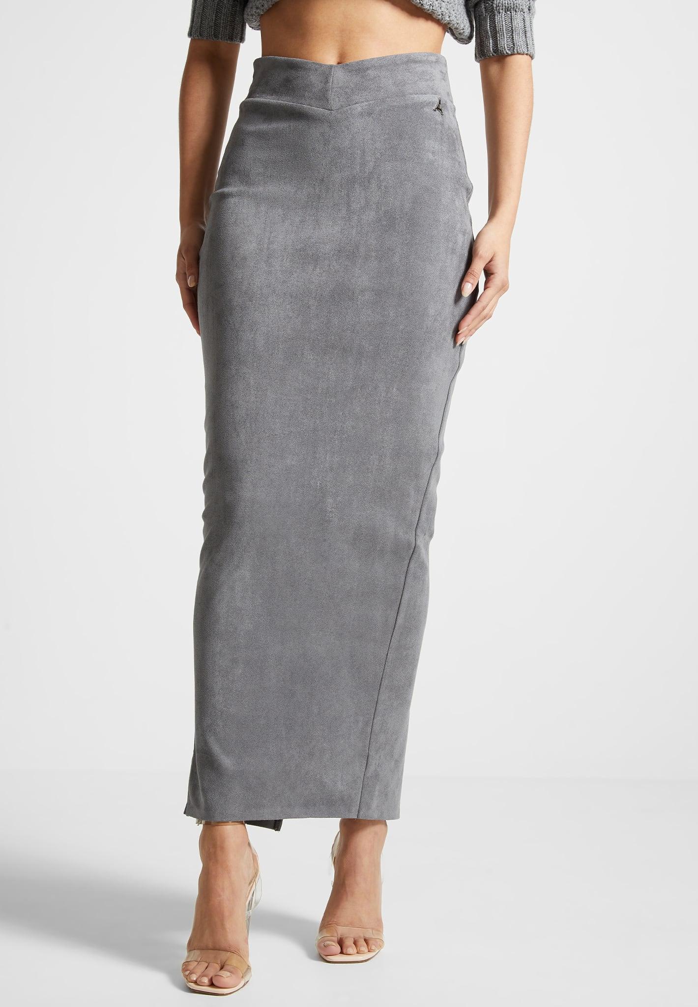 Suede Midaxi Skirt - Light Grey Female Product Image