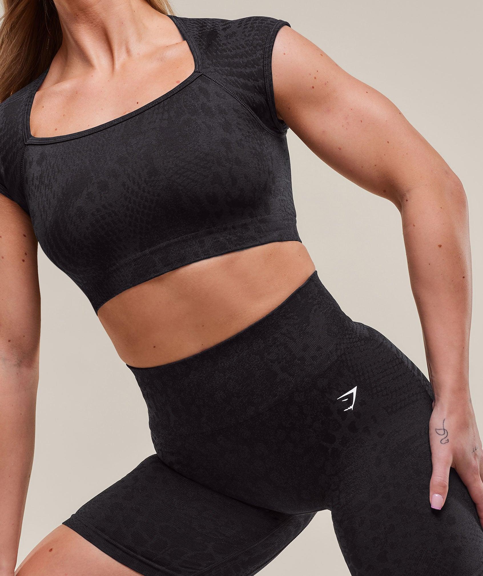 Gymshark Adapt Animal X Whitney Seamless Crop Top - Black/Asphalt Grey Female Product Image