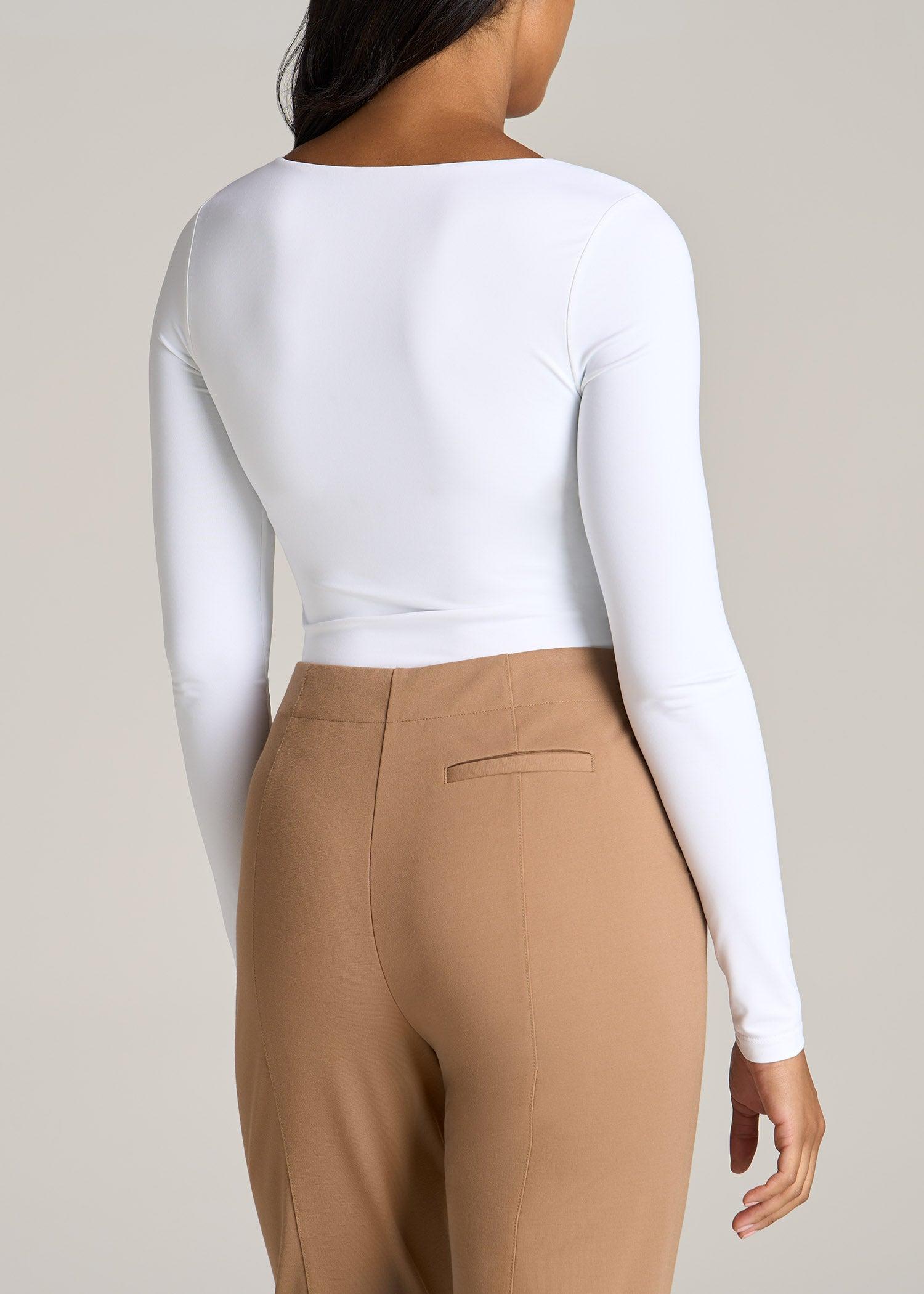 Long Sleeve Square Neck Bodysuit for Tall Women in Bright White Female Product Image