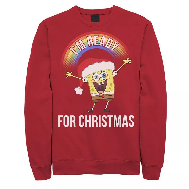 Men's Nickelodeon SpongeBob SquarePants I'm Ready For Christmas Rainbow Graphic Fleece Pullover,  Product Image