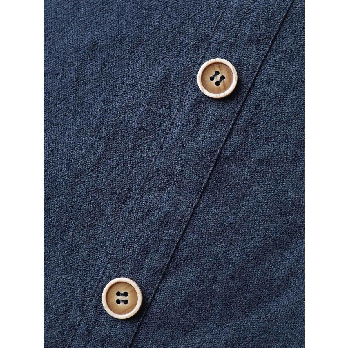 Plus Size Solid Button Detail Midi Skirt Women DarkBlue Loose No stretch Side seam pocket Everyday-Casual Skirts BloomChic 30/6X Product Image