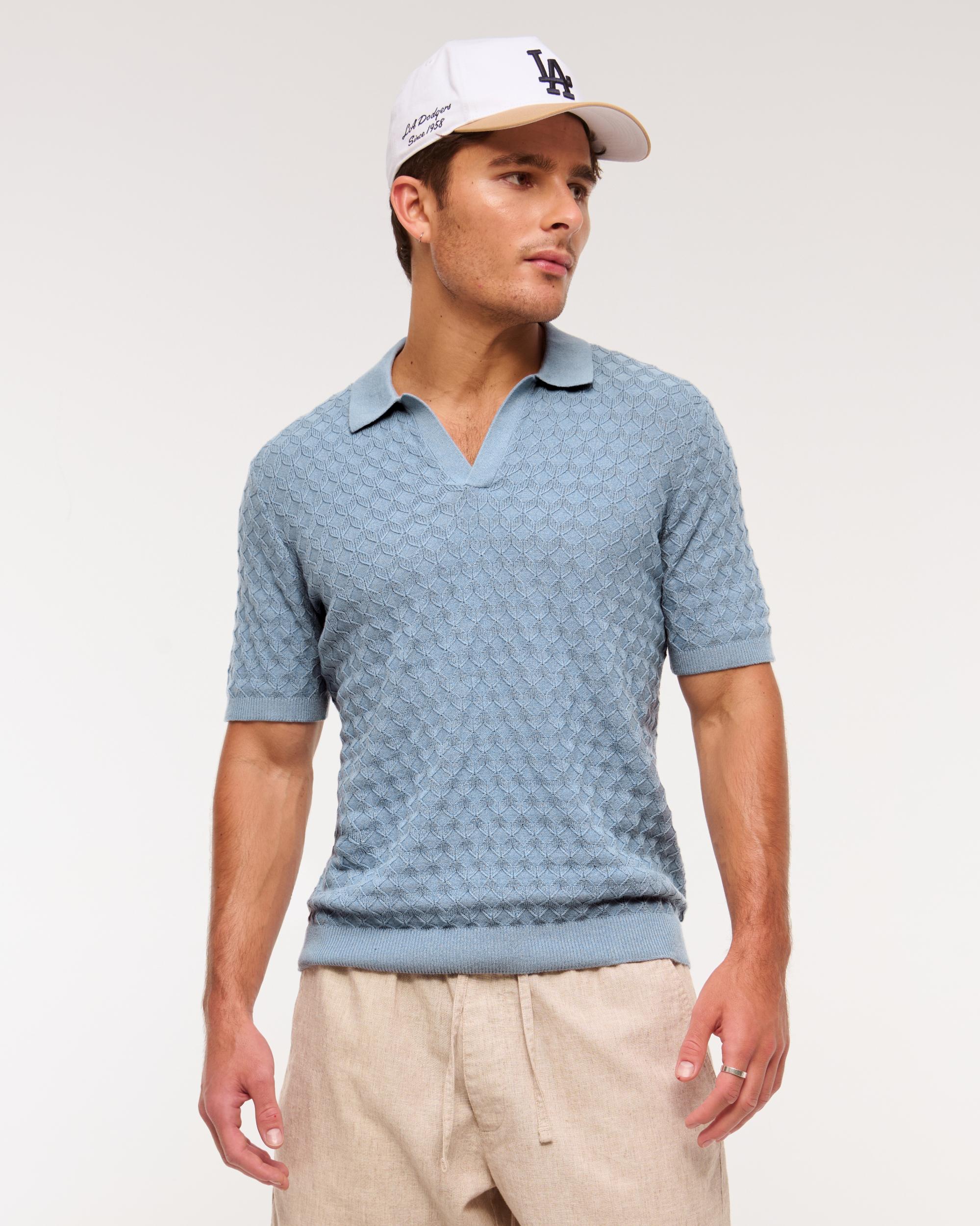 Pointelle Stitch Johnny Collar Sweater Polo Product Image