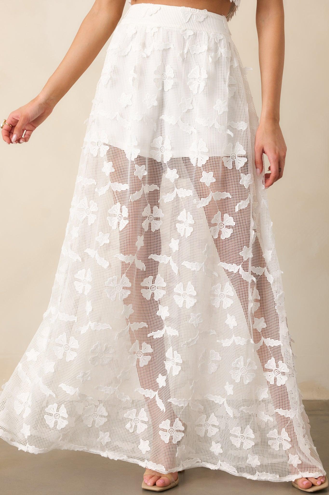 Quiet Waves White Embroidered Midi Skirt Product Image