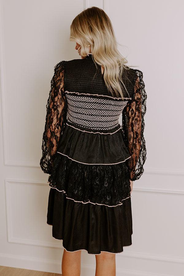 Romantic Notion Lace Tiered Mini Dress in Black Product Image